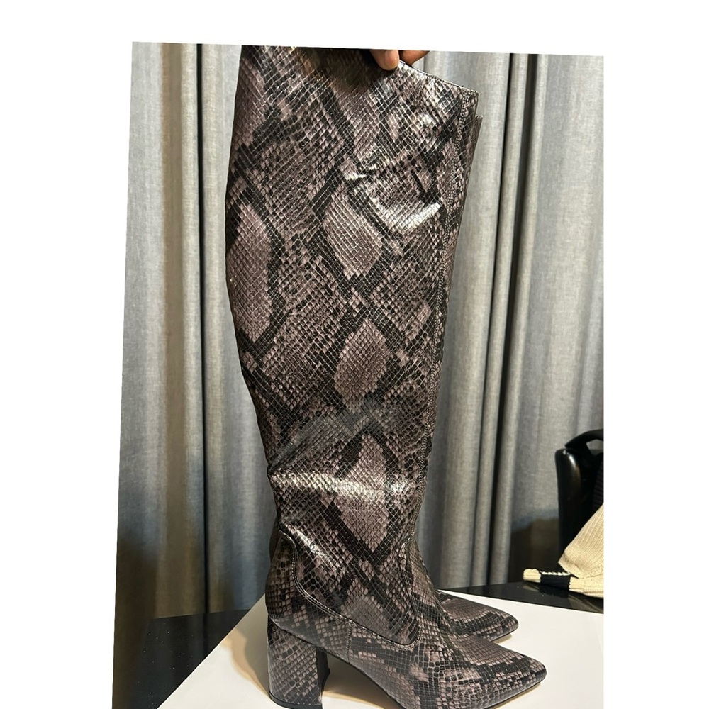 Marc Fisher Snakeskin Heeled Boots - Black and Gray